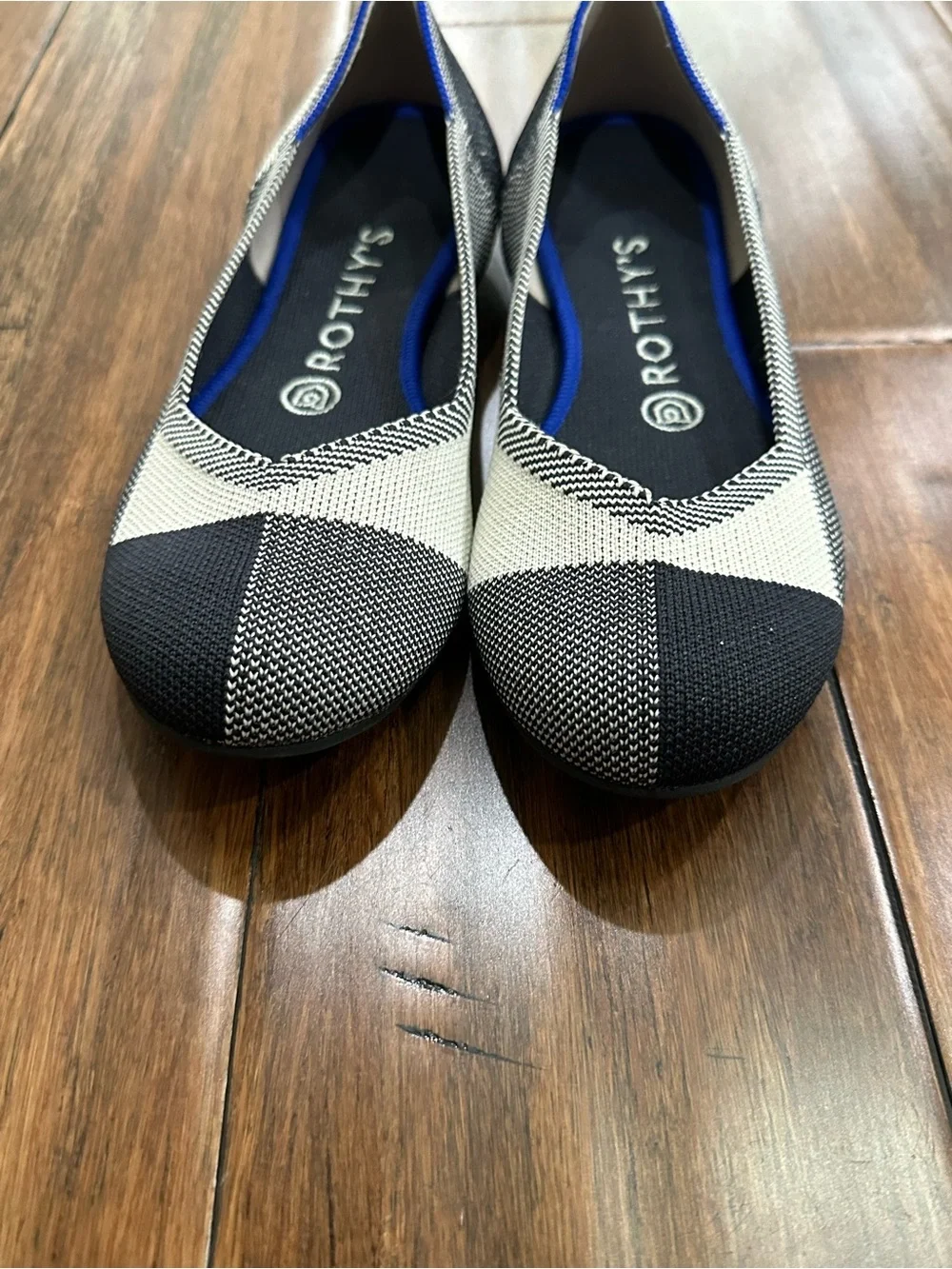 Rothy’s The Daily Flat Black Cream Plaid Retired Colorway Women’s 7.5